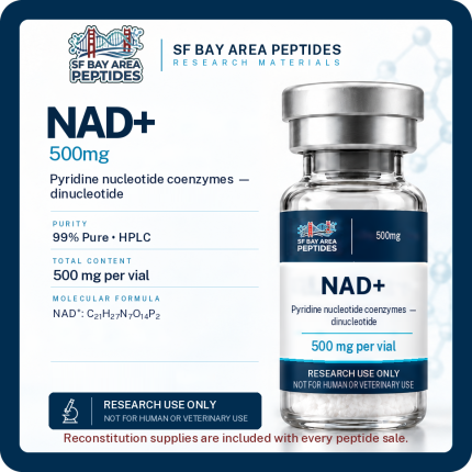 NAD+ (nicotinamide adenine dinucleotide) 500 mg research vial with specification card